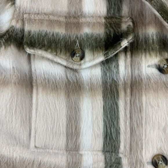 Y2k American Eagle Brushed Plaid Oversized Shacket Shaggy‎ Jacket Size Medium M - Picture 6 of 13